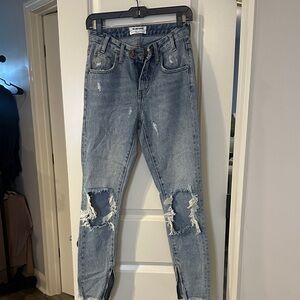 One Teaspoon Distressed Blue Boyfriend Jeans